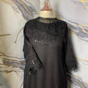 Midnight Muse- Black Dhanak 2-Piece Suit