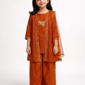 Burnt Copper Raw Silk Jacket Ensemble
