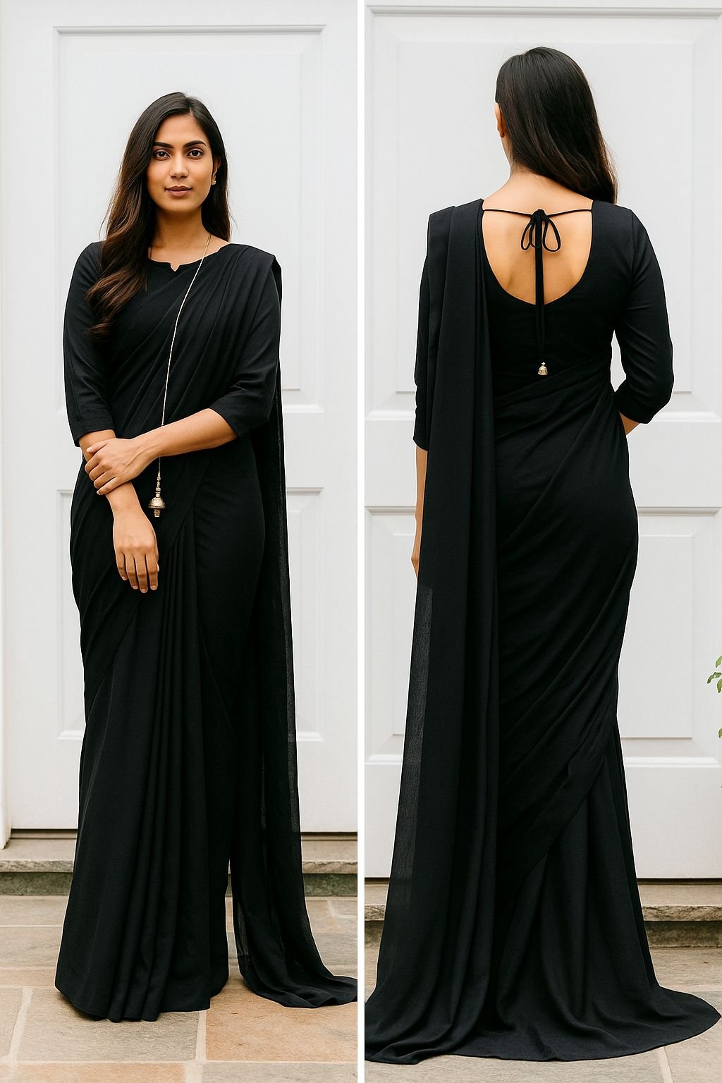 Midnight Grace Chiffon Saree - Image 3